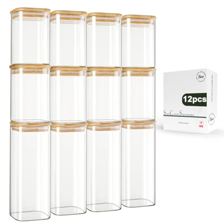 Food Storage With Glass Lids - 12-Pack Square Glass Storage Jars with
