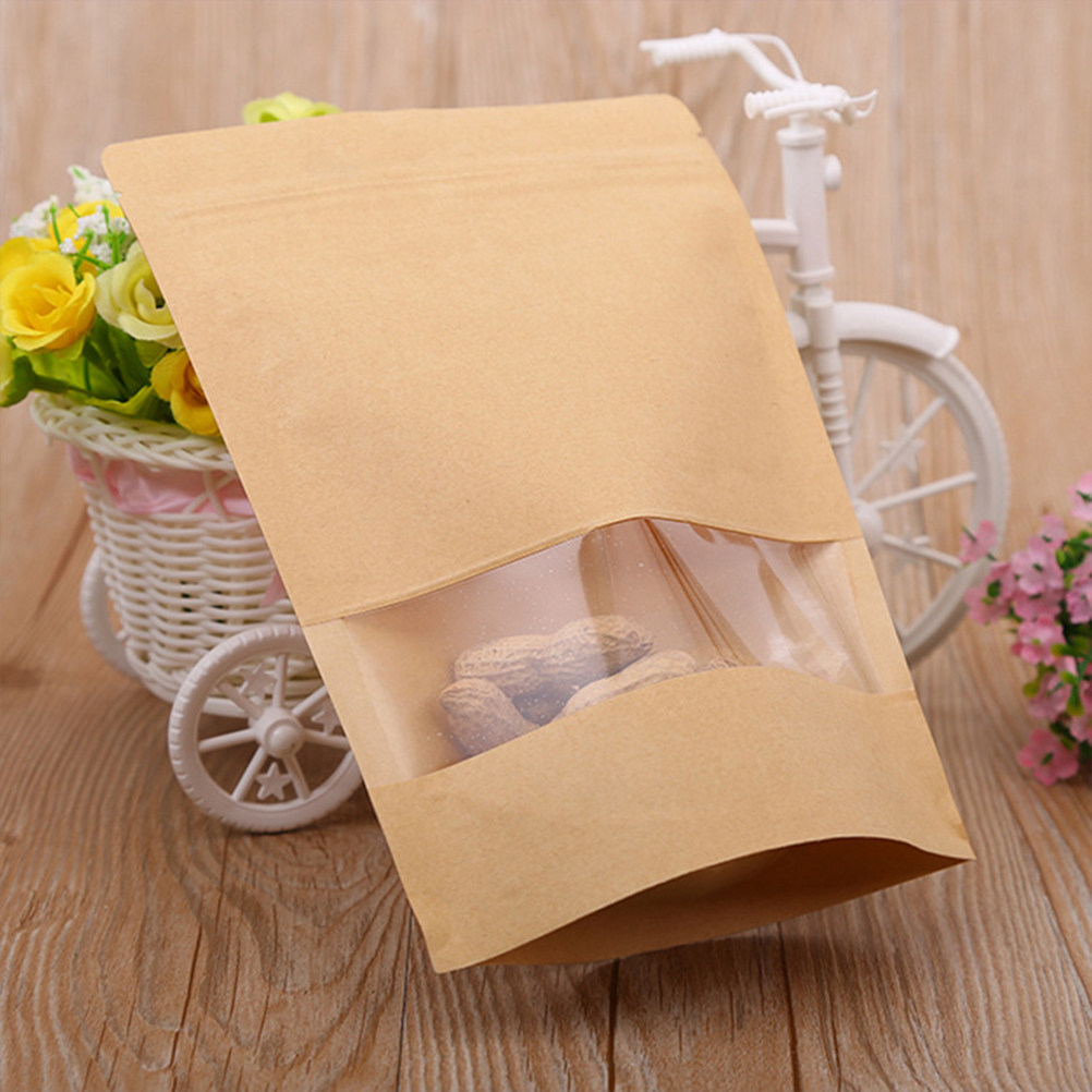 Food Storage Safe - 50Pcs Standing Kraft Paper Zipper Seal