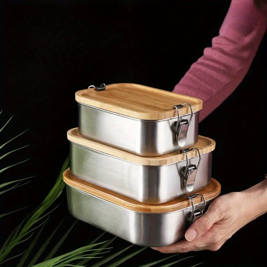 Food Storage Bins - New 304 Stainless Steel Bamboo Lid