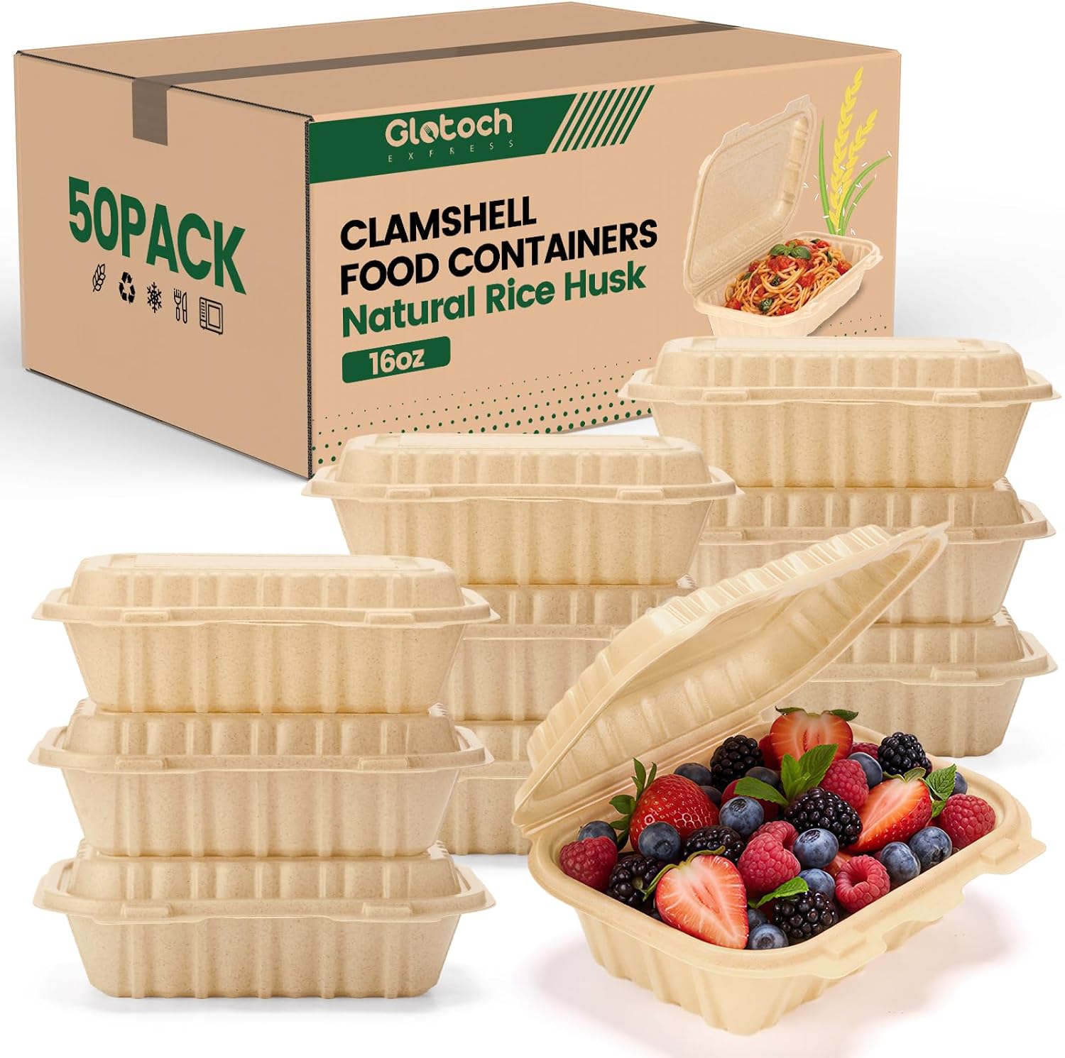 Food Storage Safe - 50 Pack 16oz Clamshell Take Out