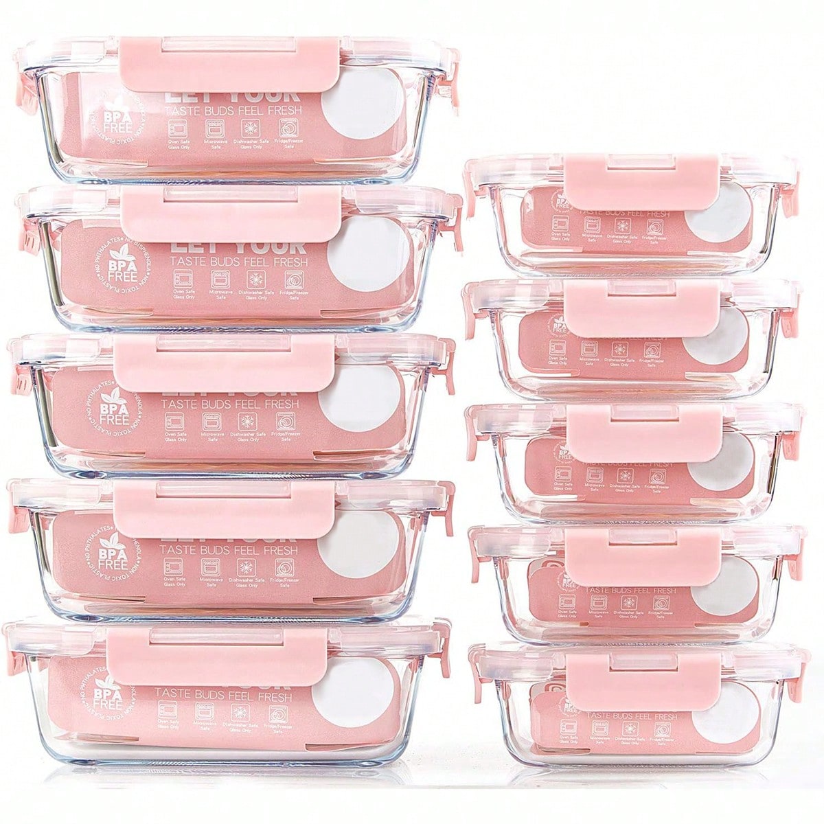 Food Storage Bins - 10 Pack Glass Meal Prep Containers,