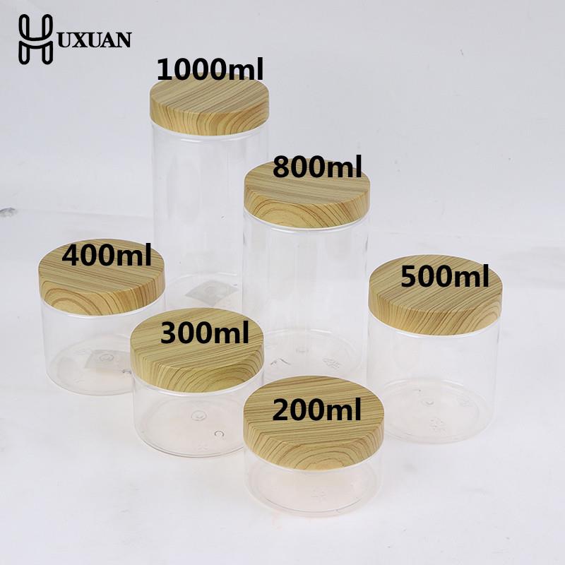 Food Storage Jars With Wooden Lids - 100/200/300/400/500/800/1000ml Empty Clear Pet Jars Container