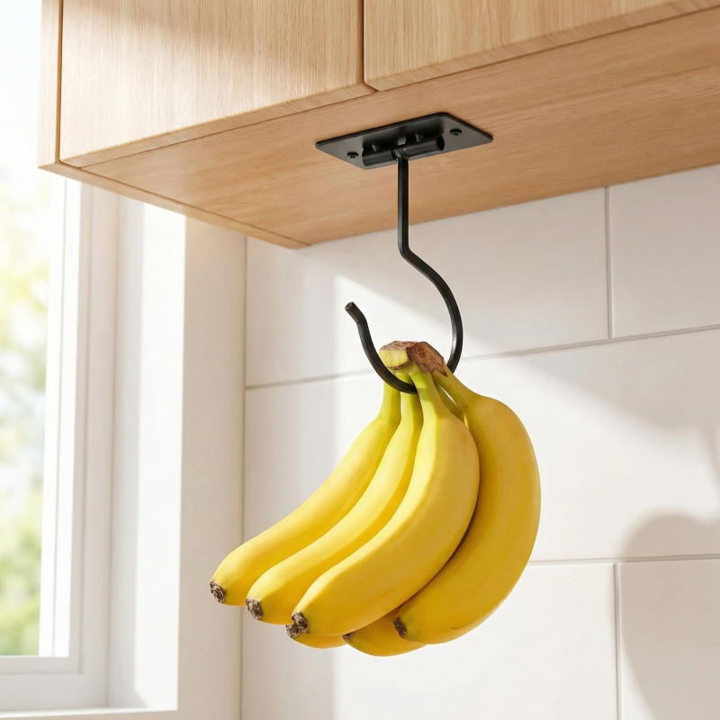 Food Storage Time - Black Metal Self-Adhesive Banana Hook Foldable