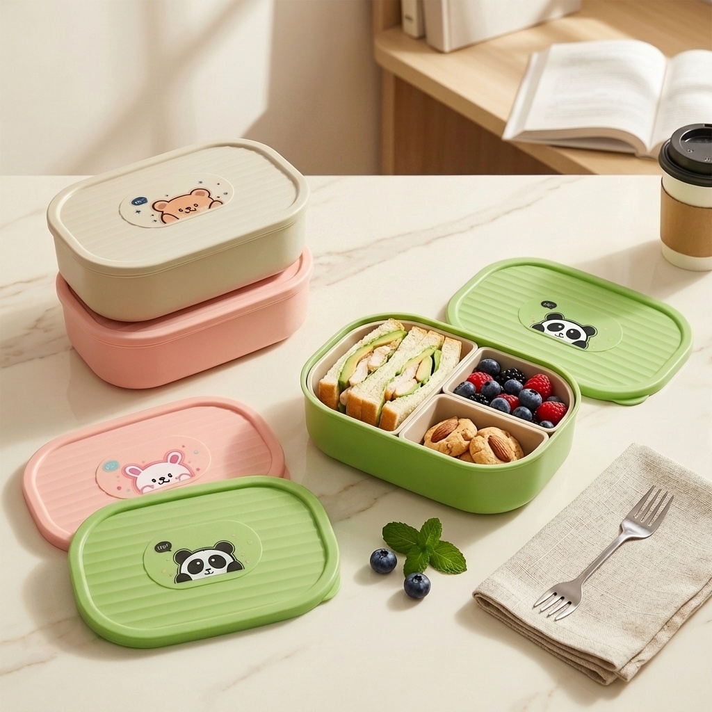 Food Storage Dividers - Cute Plastic Divided Lunch Box For