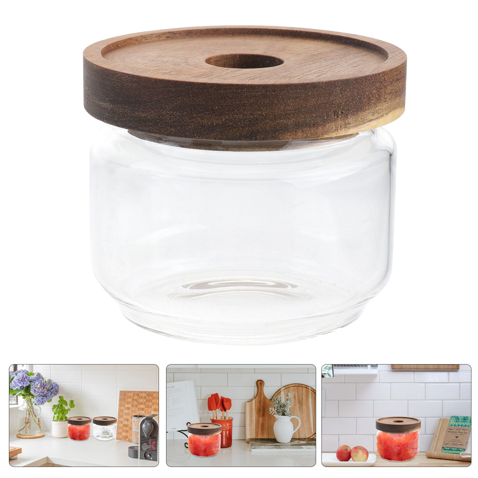 350Ml Clear Heat-Resistant Gla - огляд і ціна Food Storage Jars With Wooden Lids
