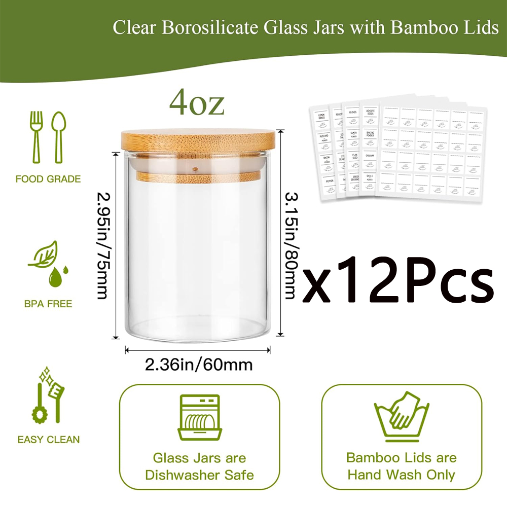 4oz Glass Spice Jars with Bamb - огляд і ціна Food Storage Jars With Wooden Lids