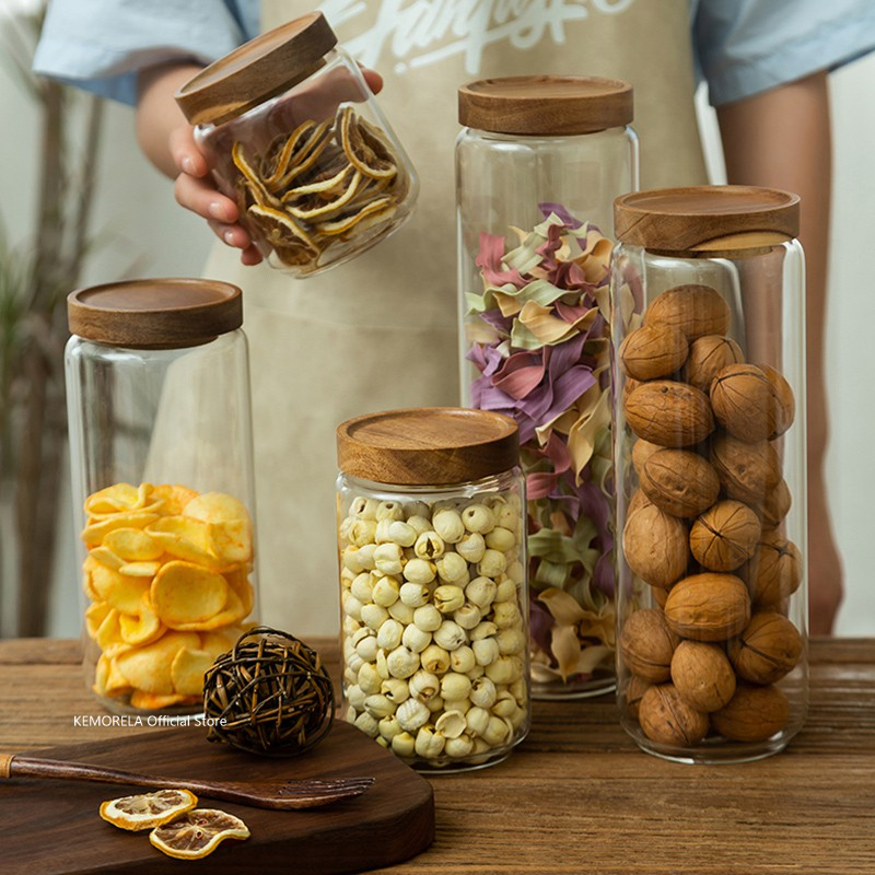 Wood Lid Glass Airtight Canist - огляд і ціна Food Storage Jars With Wooden Lids