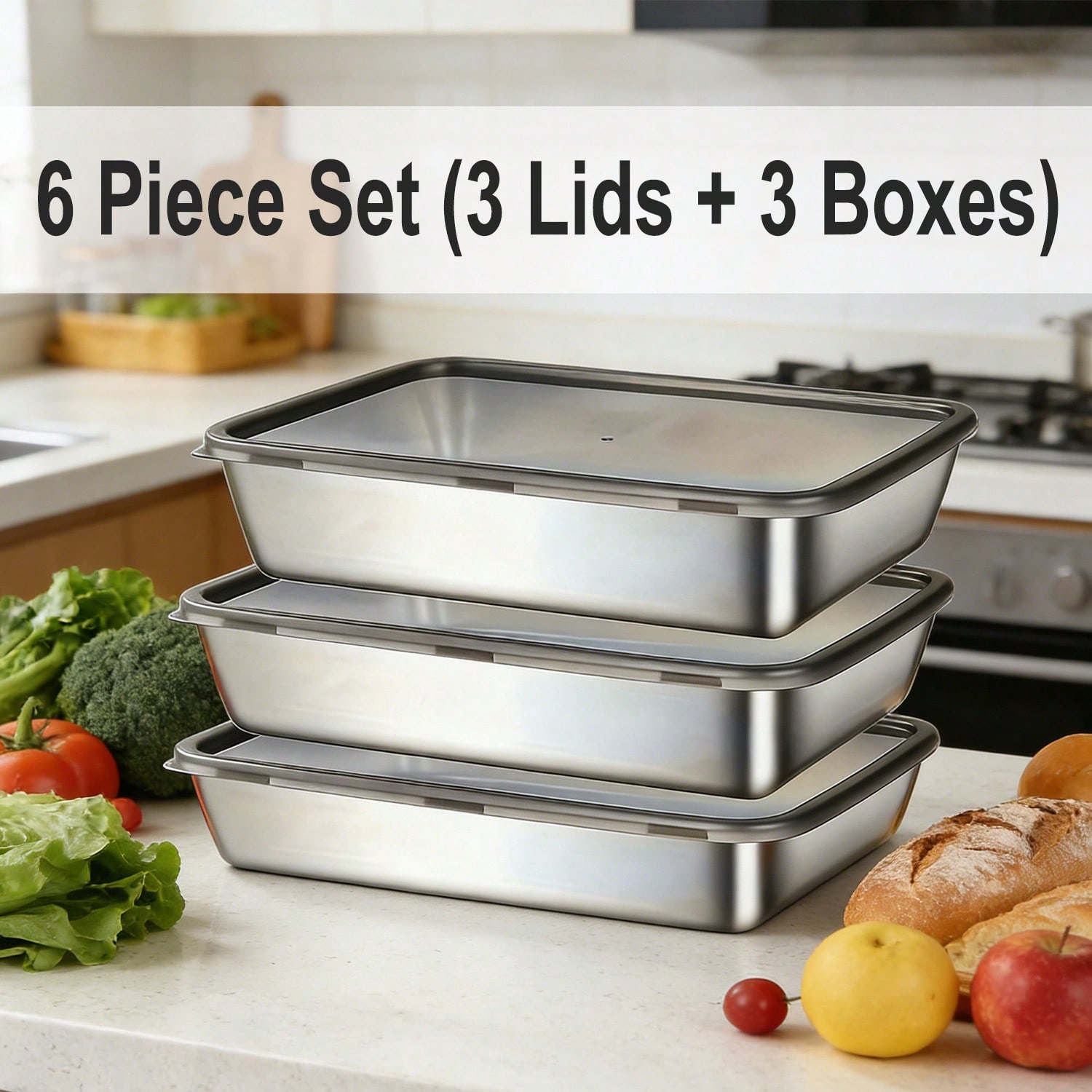 6pcs(3 Boxes+ 3 Lids) Stainles - огляд і ціна Food Storage Essentials