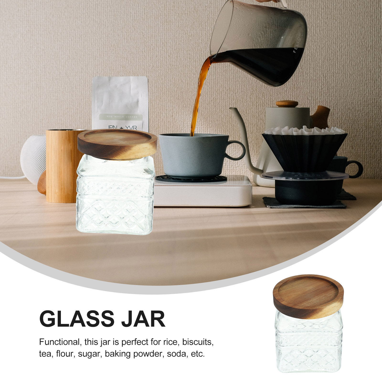 Clear Glass Canister with Wood - огляд і ціна Food Storage Jars With Wooden Lids