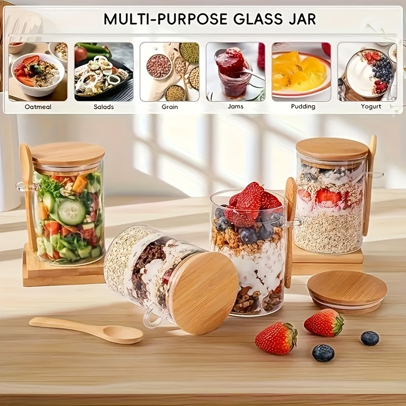 1/2/4/8Pcs Oatmeal Glass Cup S - огляд і ціна Food Storage With Glass Lids