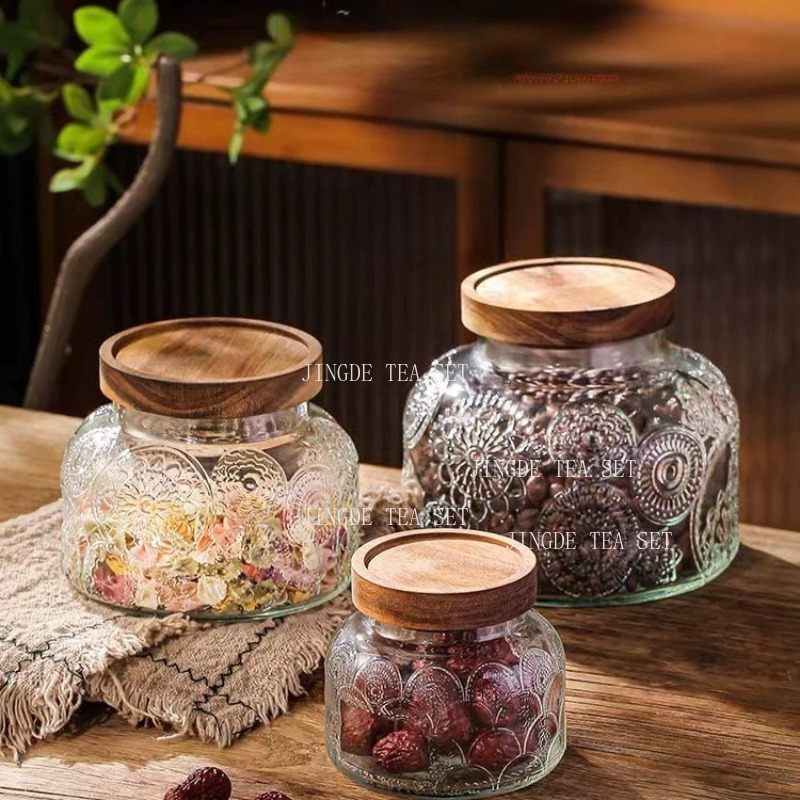 Embossed Glass Storage Jar Woo - огляд і ціна Food Storage Jars With Wooden Lids