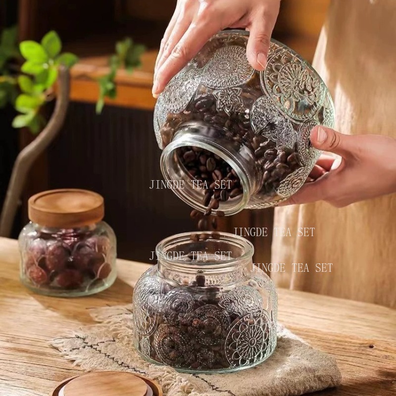 Embossed Glass Storage Jar Woo - огляд і ціна Food Storage Jars With Wooden Lids