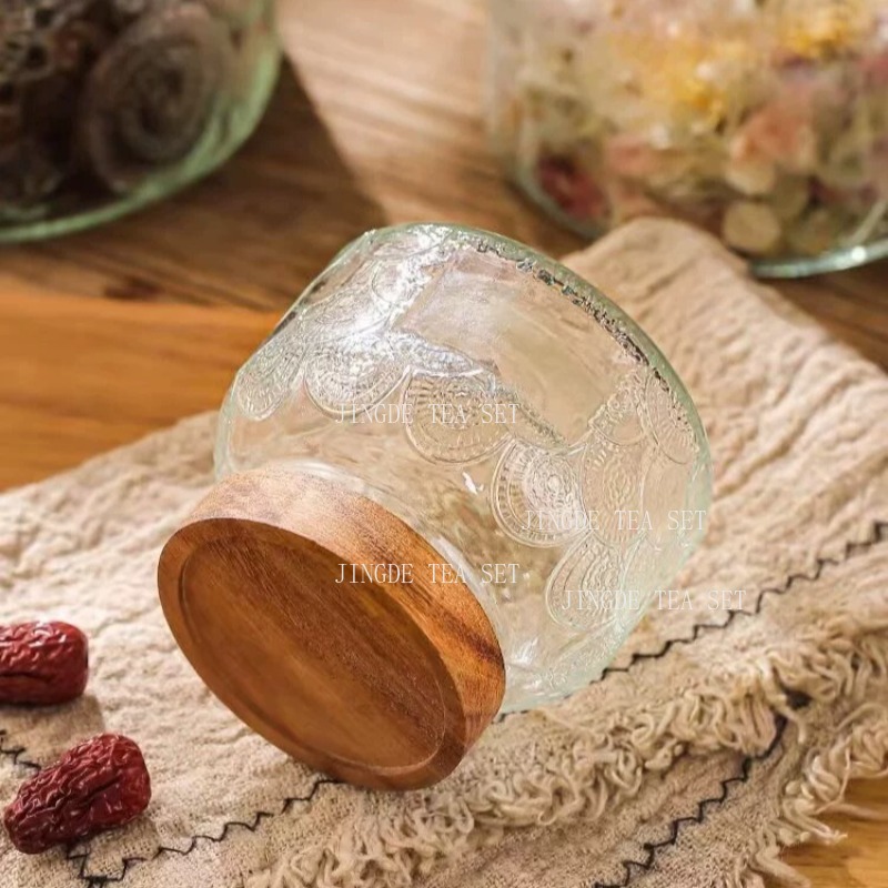 Embossed Glass Storage Jar Woo - огляд і ціна Food Storage Jars With Wooden Lids